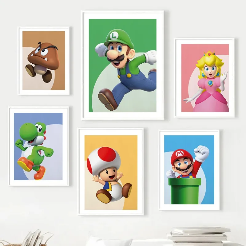 Classic Anime Game MM-Marios Character Graffiti Posters and Prints Canvas Printing Wall Art Picture for Living Room Home Decor