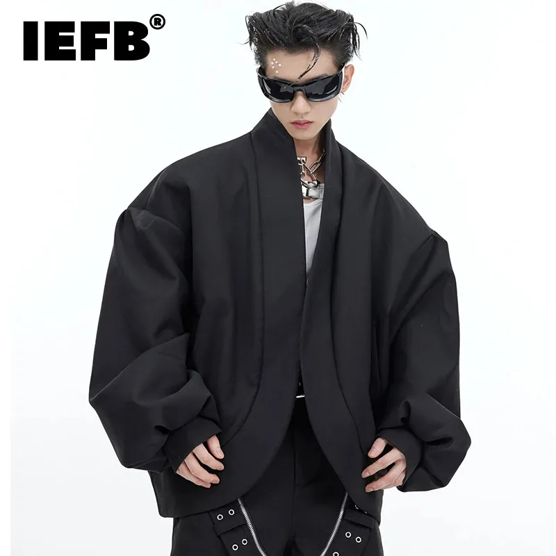 IEFB Male Jacket Chic Metal Decoration Solid Color Baggy Men Short Coat Niche Design Men Clothing 2024 New Stylish 9C4440