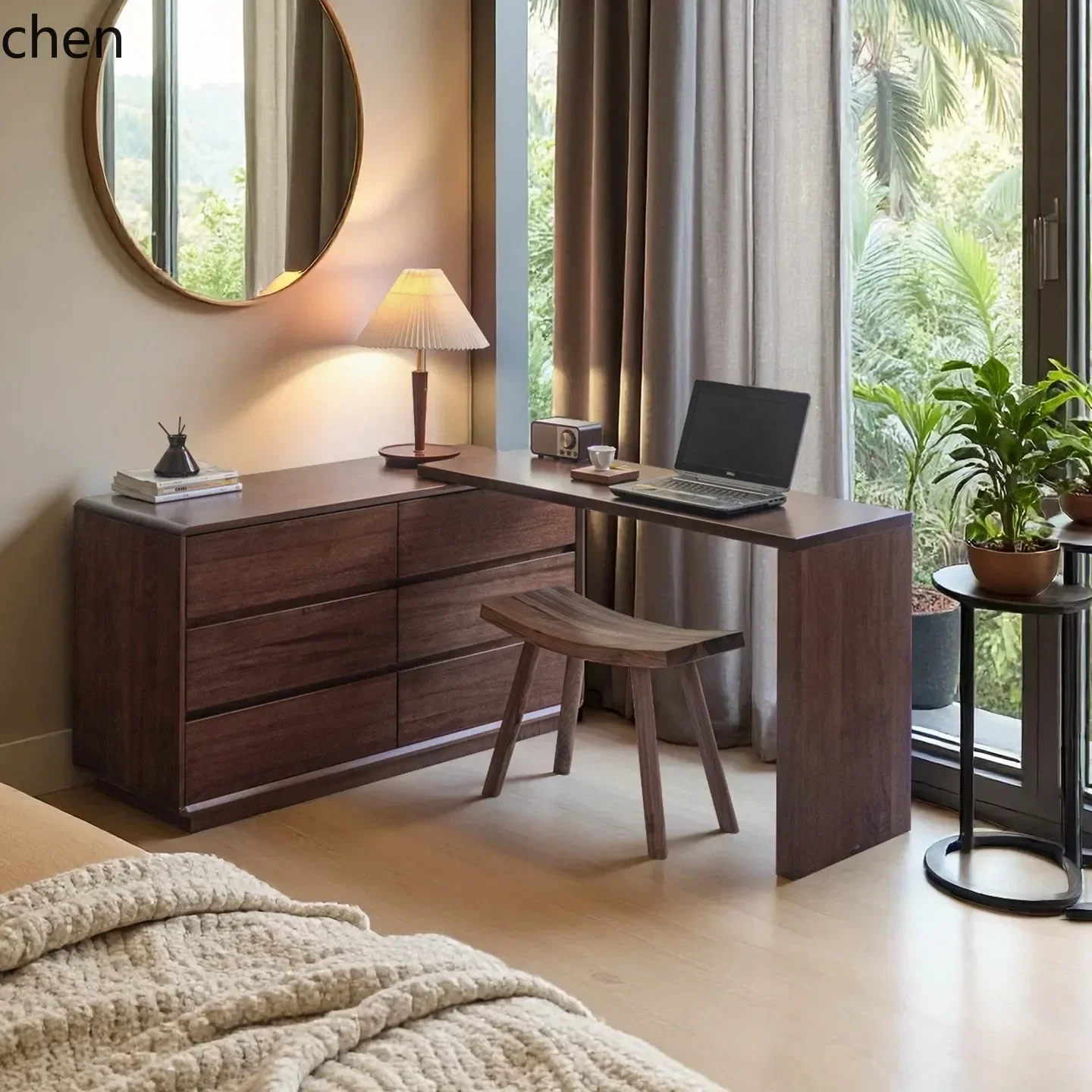 y8- Solid Wood Dressing Table and Chest of Drawers Integrated Bedroom Bedside Makeup Table Extendable Simple Bedroom