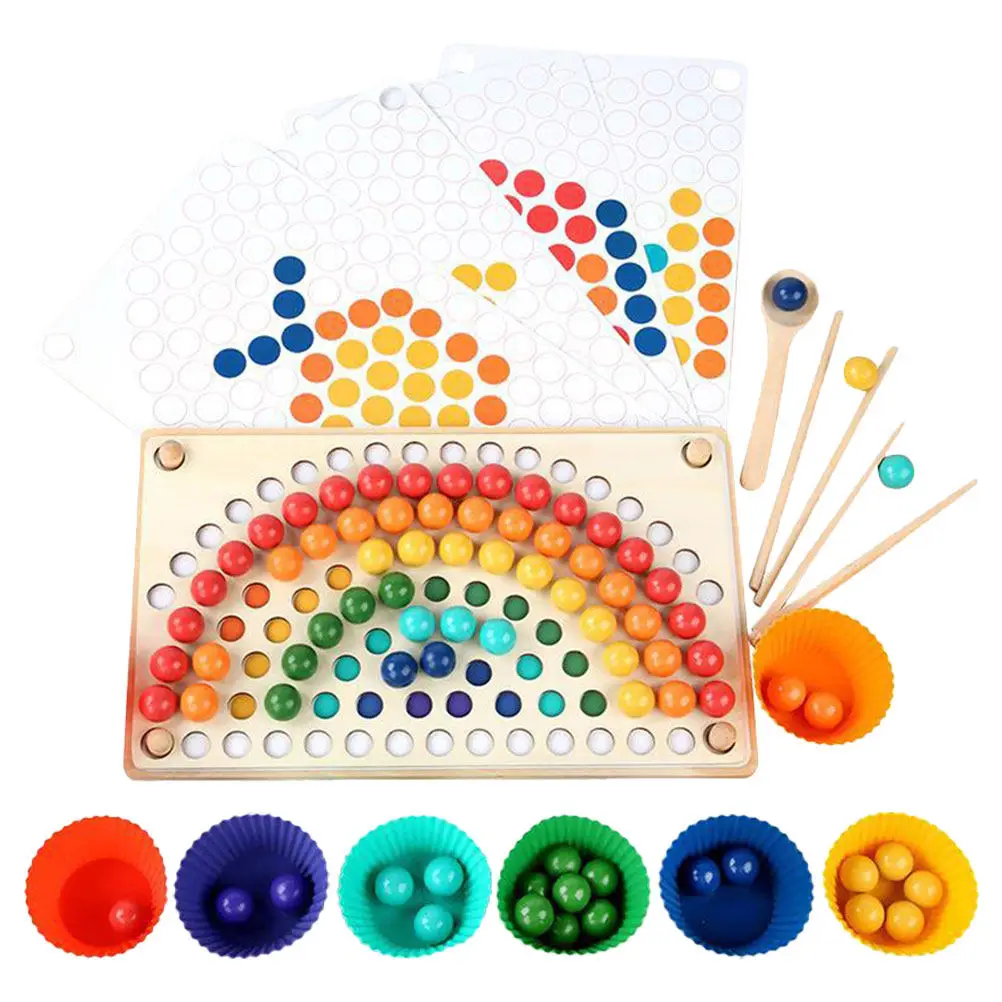 

1Set Clip Beads Board Bead Game Montessori Wooden Educational Preschool Learning Fine Motor Skills Color Cognition Children