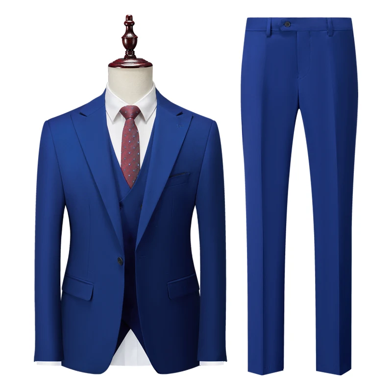 ( Jacket + Vest + Pants ) Solid Color Office Business Formal Men's Suit Three Piece Set Groom Wedding Dress Party Tailcoat