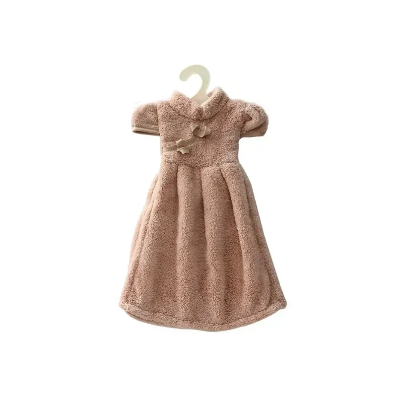 New Soft and Skin Friendly Coral Fleece Hand Towel Cute and Thick Absorbent Skirt with Hanger for Hanging HandTowel Coral Fleece