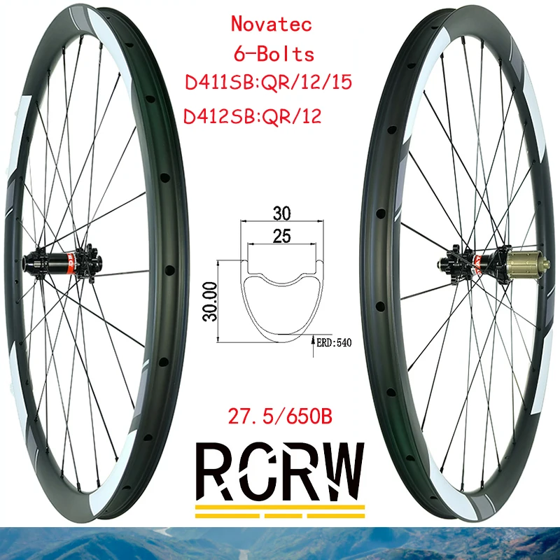 

27.5er 650B MTB XC 30X30mm Carbon Wheelset 24 Hole Rim Wide 30 Deep 30 Novatec 6 Bolts D411SB D412SB Shima XD Microspline Hub