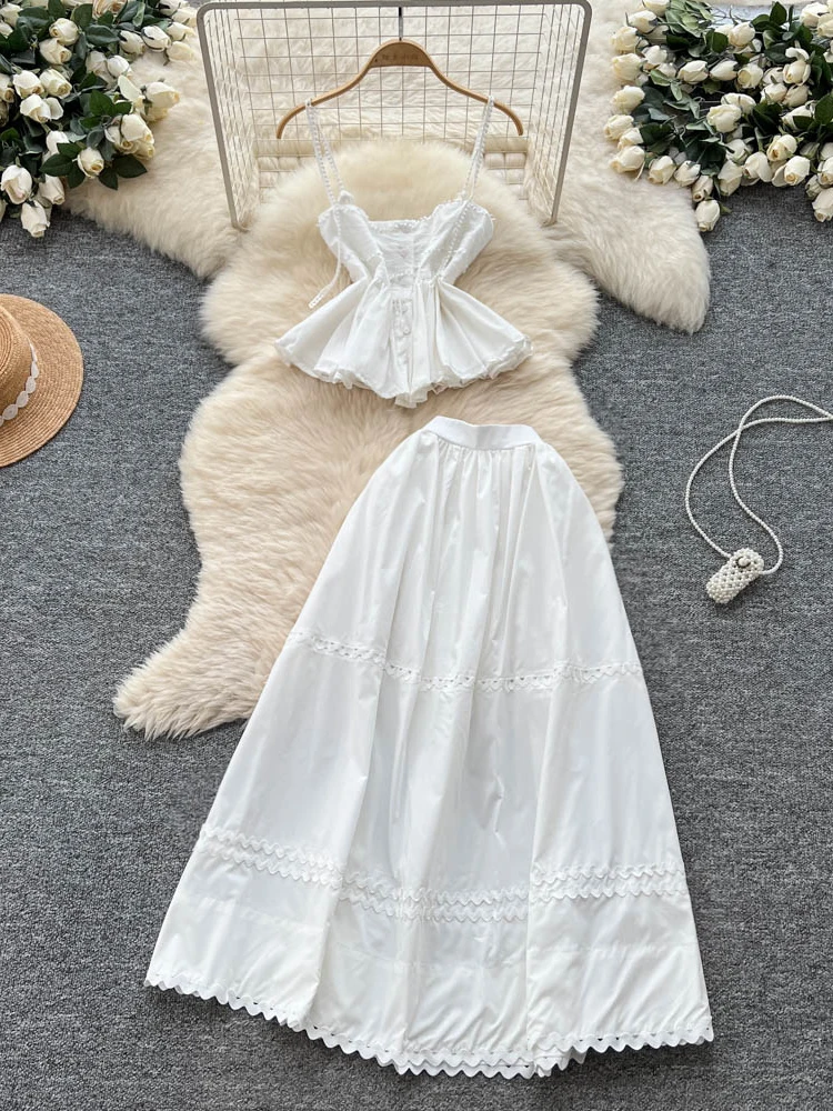 

Summer Fairy T White Crop Top And High Waist Skirt Set Women's Faion Two-Piece Suit Casual Commute Sle Regular Fit