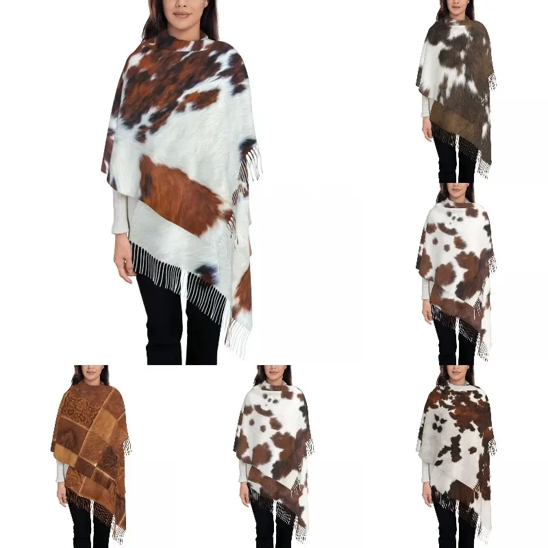 Custom Printed rustic cow faux fur skin leather scarf women men winter warm scarves animal cowhide texture shawl wrap