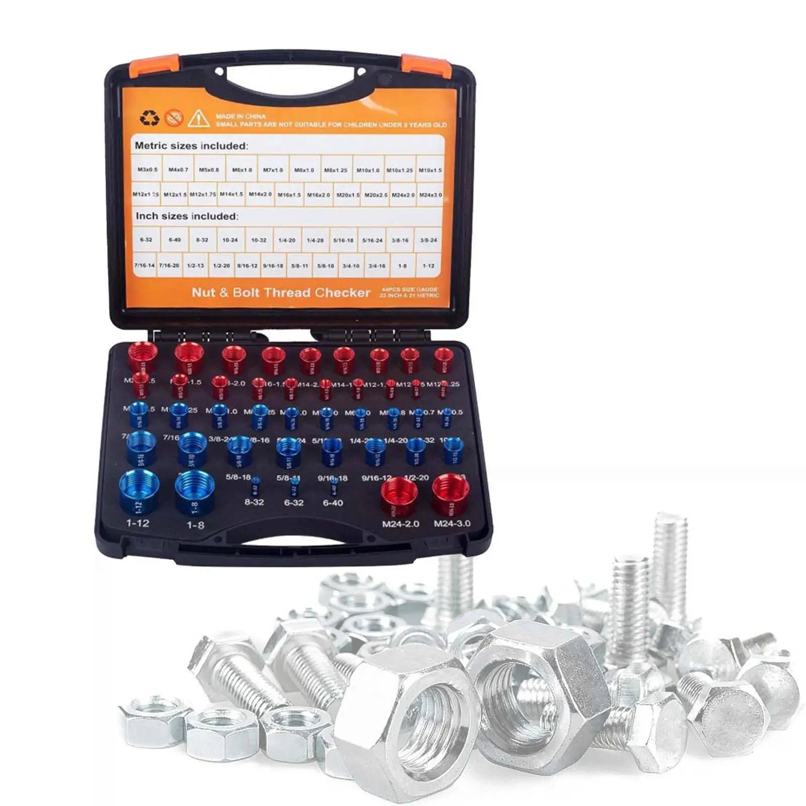 

44Pcs Nut and Bolt Thread Checker Identifier Tool Metric for Auto Mechanics
