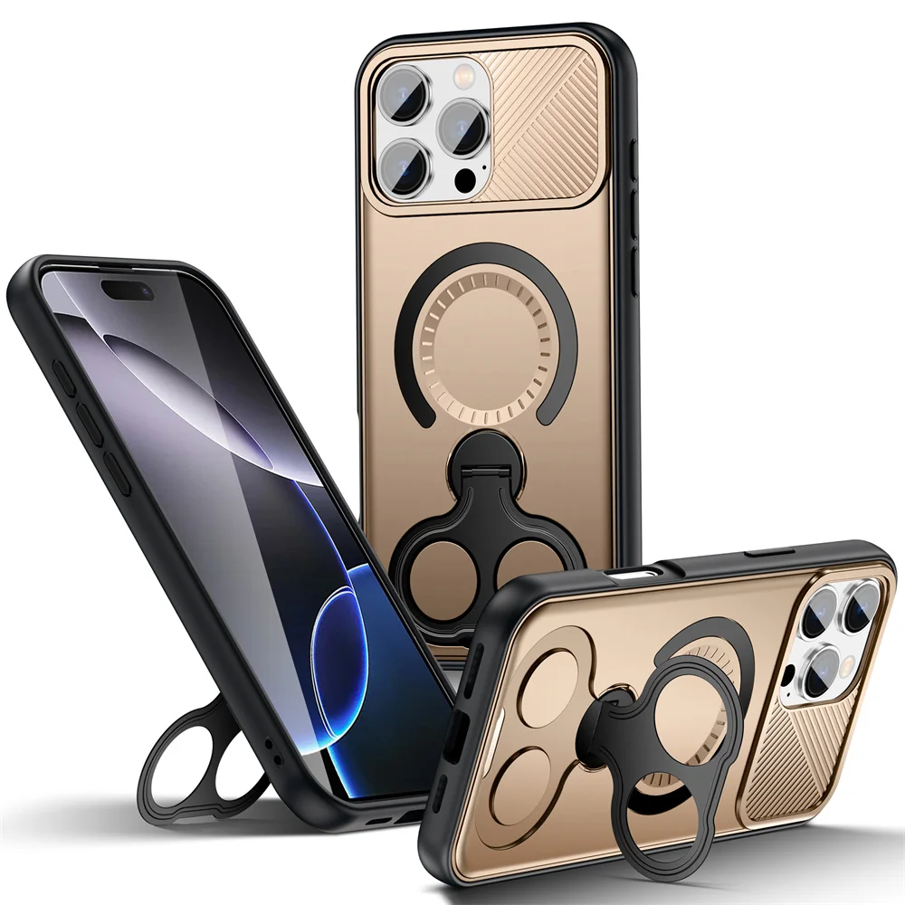 Luxury Dual Finger Ring Stand Magnetic Phone Case For iPhone 15 16 17 Pro Max Air Plus 16e 14 13 12 Wireless Charge Armor Cover