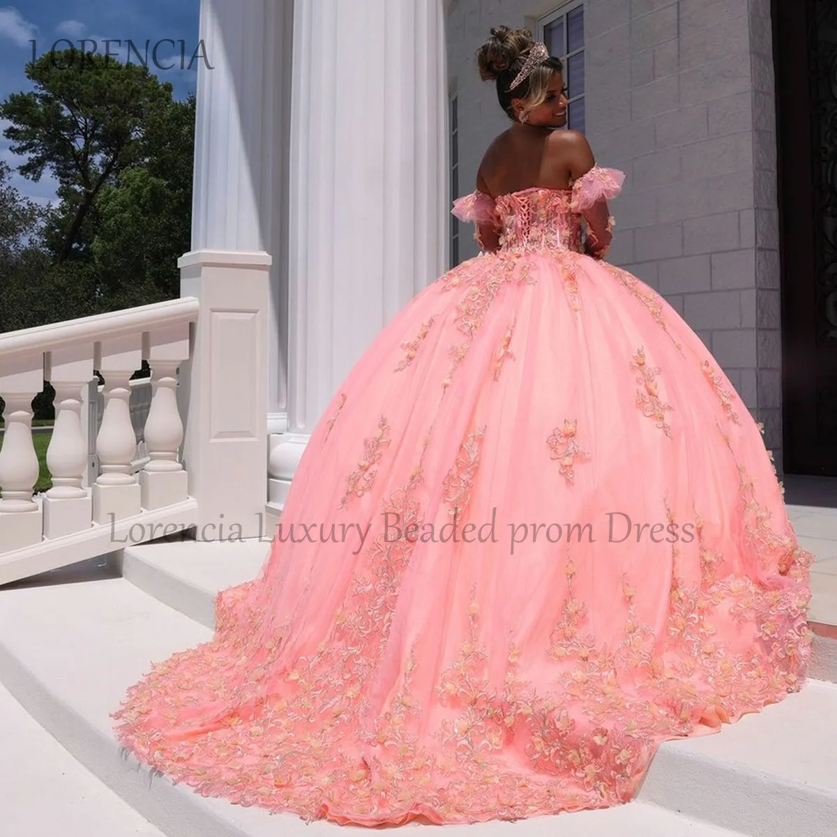 Robe de RhQuinceanera en dentelle rose, mode, hors initié, appliques perlées, fleurs de cristal, doux 16, éducatif, 2024