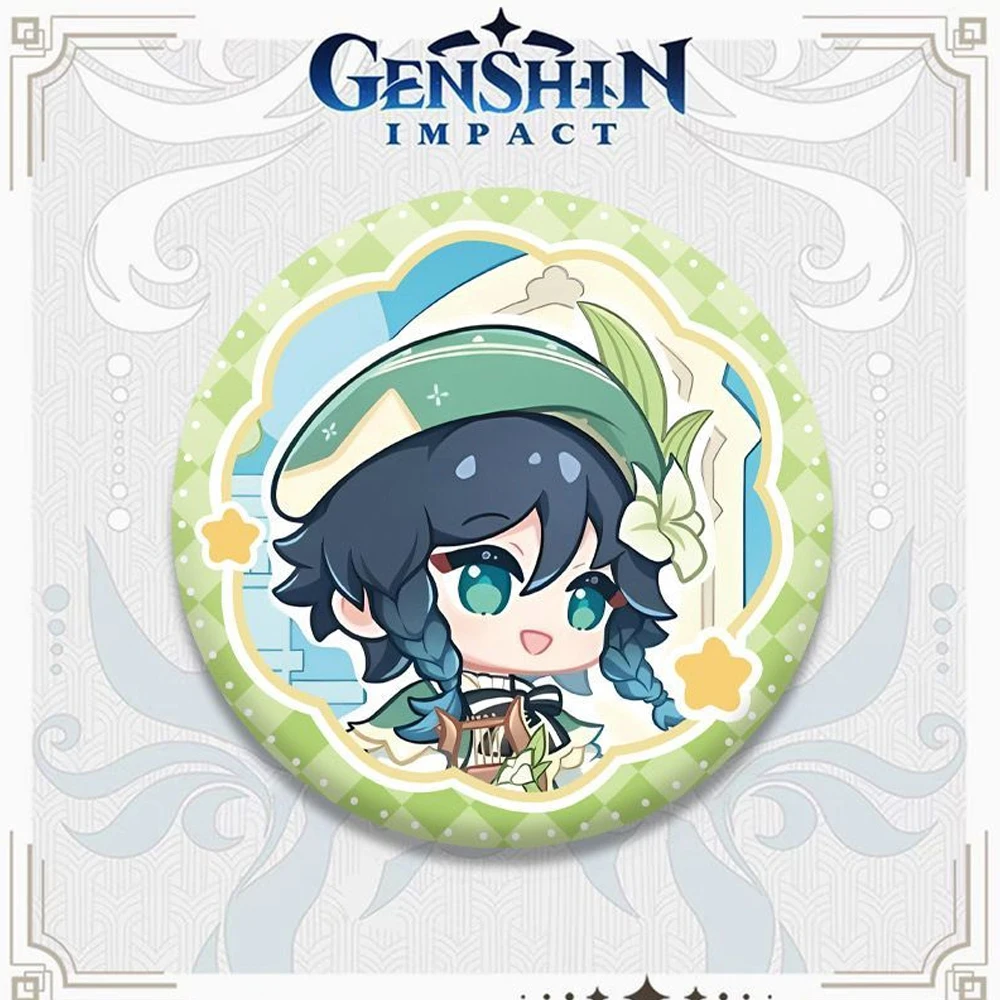 Juego Genshin Impact Furina Zhongli Mavuika Cospaly insignia broche redondo de Metal bolsa decoración figura Pins colección Unisex Prop