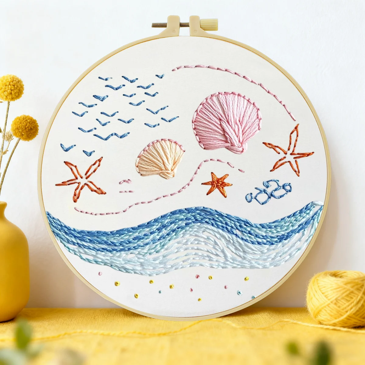 1 Stück 20X20CM/15X15CM 7,87/6,3 Zoll Meeresmotiv-Stickerei-Starter-Kit DIY-Kit DIY-Stickerei-Set Handarbeiten Nähkunst-Set für Anfänger – Detail 2