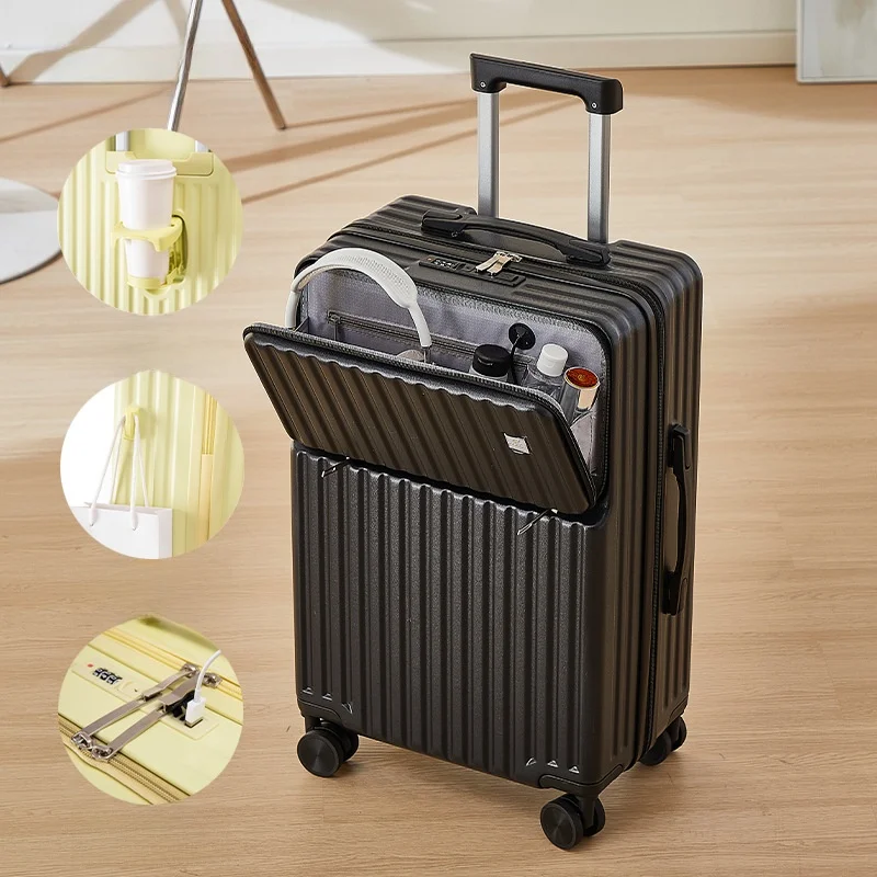 Durable Multi-Functional Luggage Carry-On Suitcase with Front Opening Cover Travel Password Lock Convenient for Men image 3