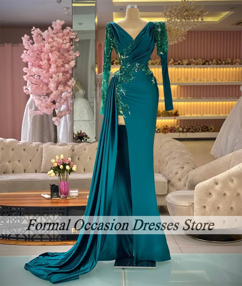 Dark Green Evening Dresses For Special Occasions Applique Beading Mermaid Weeding Party Dress Mother of Bride Gowns Customized