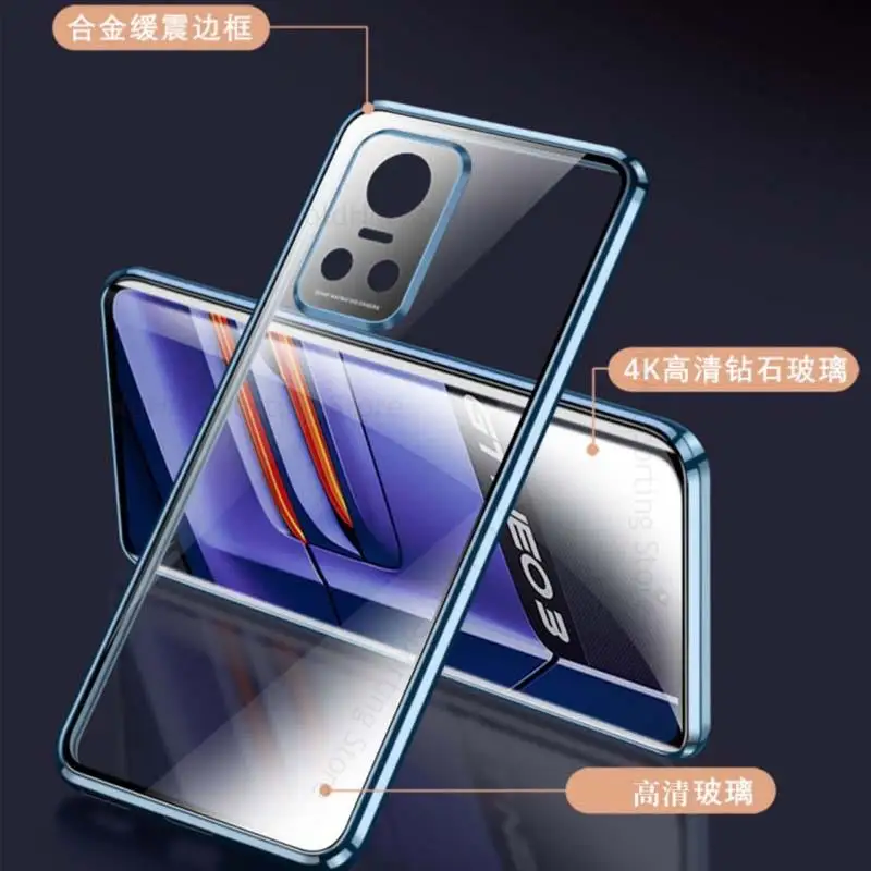 For Realme GT Neo3 Magnetic Adsorption Tempered Glass Phone Case For Realme GT Neo 3 360 Double Sided Film Protector Flip Cover