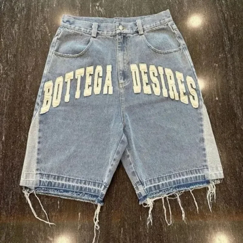 Bottega desidera pezzi Skateboard Denim Shorts lettera Cartoon ricamo Jeans larghi pantaloni a gamba larga Harajuku Rock Pants Men