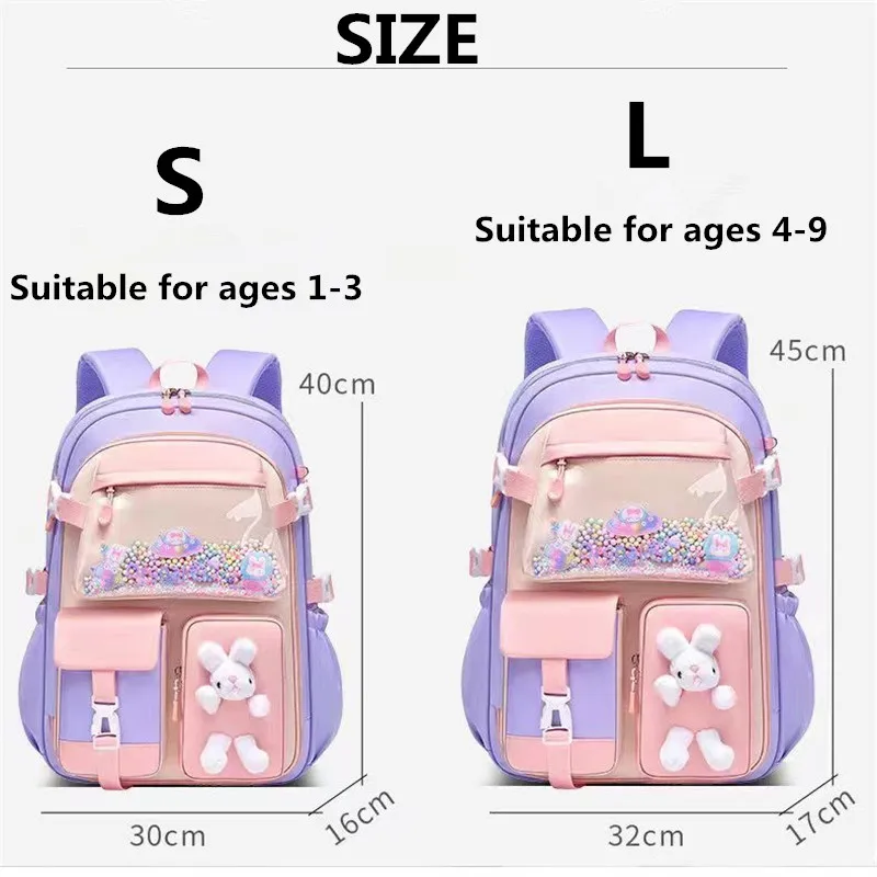 Lovely Rabbit Backpack for Teen Girls Cute Cartoon Schoolbag for Elementary School Girls 2 Size Travel Backpack for Grade 1-9