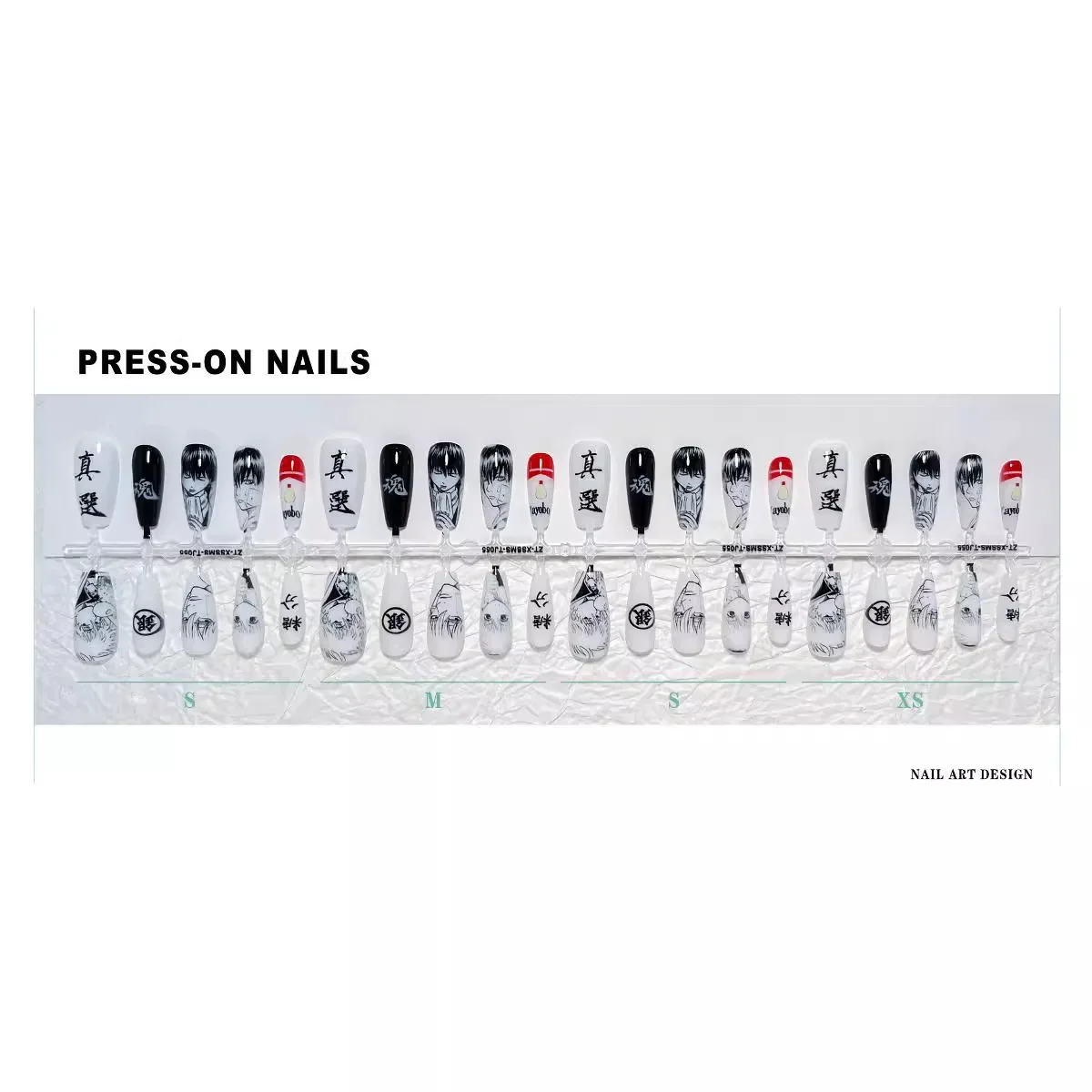 Hijikata Toushirou Sakata Gintoki Okita Sougo Anime Fake Nails Cartoon Simple Creative Black White Manicure Decoration Nail Tips