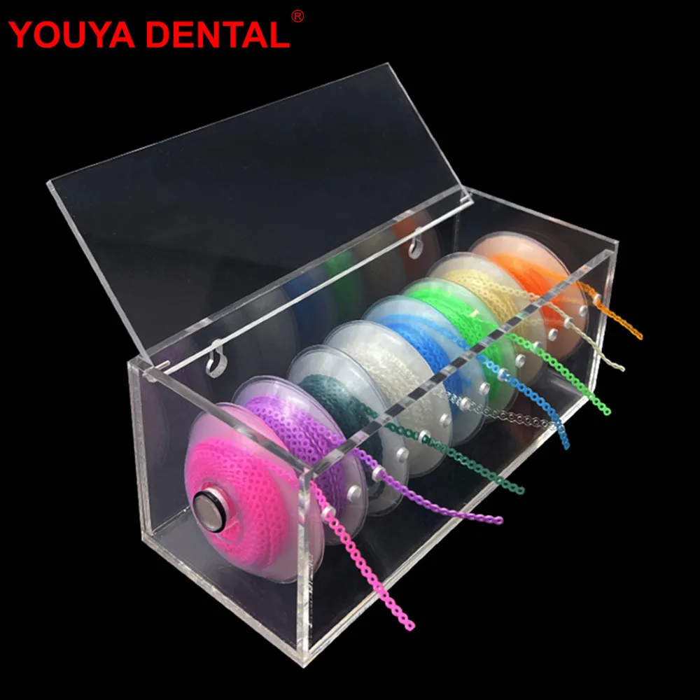 Clear Dental Orthodontic Power Chain Box Acrylic Dental Chain Organizer Box Elastic Rubber Bands Chain Dispenser Storage Case