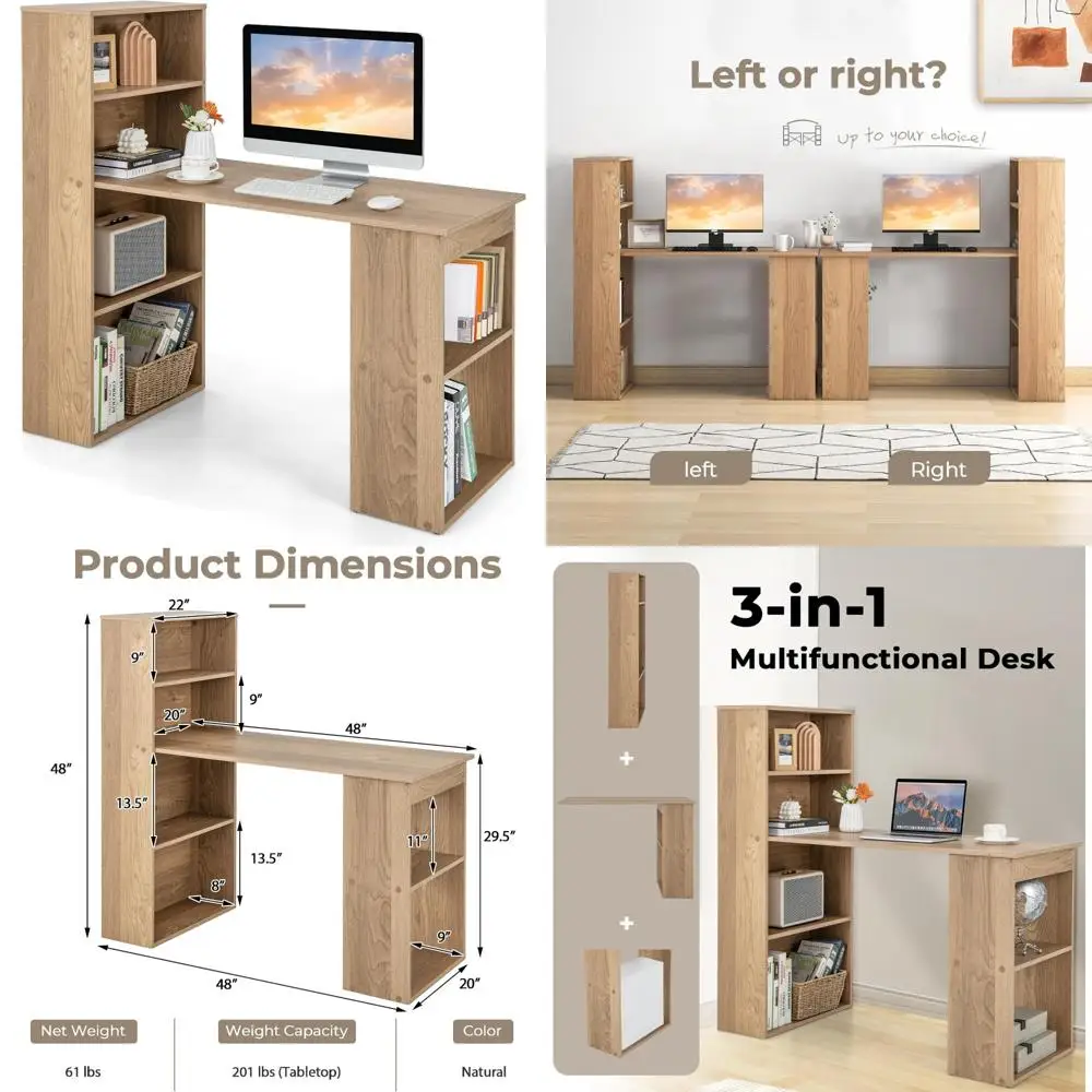 

48 Компактный стол для домашнего офиса 3-в-1 с 4-уровневым книжным шкафом и подставкой для процессора