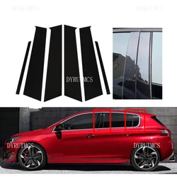 6pcs Silver Carbon Glossy Black Pillar Post Fit For Peugeot 308 2011-2017 2018 2019 2020 2021 Window Column BC Trim Sticker