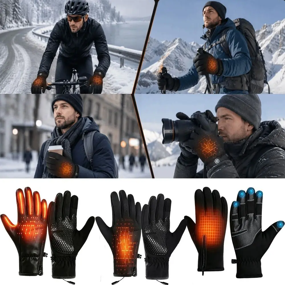 1 Level 3 Level USB Electric Heated Gloves Adjustable Temperature Solid Color PU Gloves Warm Simple Winter Heated Gloves Women