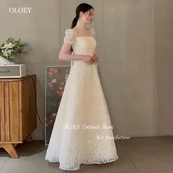 OLOEY Luxury Lace Wedding Dresses Square Collar Short Sleeves Bridal Gown Modest A-line Korea Photo Shoot Dresses 피로연드레스