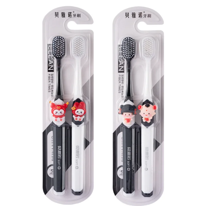 فرشاة أسنان كرتونية للبالغين مع شعيرات ناعمة للتنظيف العميق لا تضر الأسنان، فرشاة أسنان بتصميم مزدوج اللون باللونين الأسود والأبيض #2