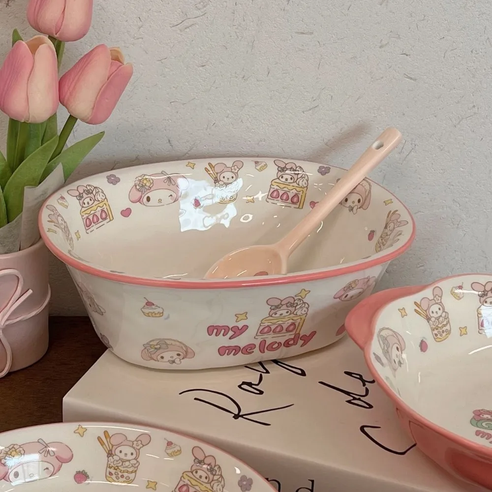 

Kawaii Sanrio My Melody Cute Ceramic Bowl Dish Set Anime Cartoon Cute Sanrio Baking Tray Utensils Bowl Spoon Girl's Gifts Toys