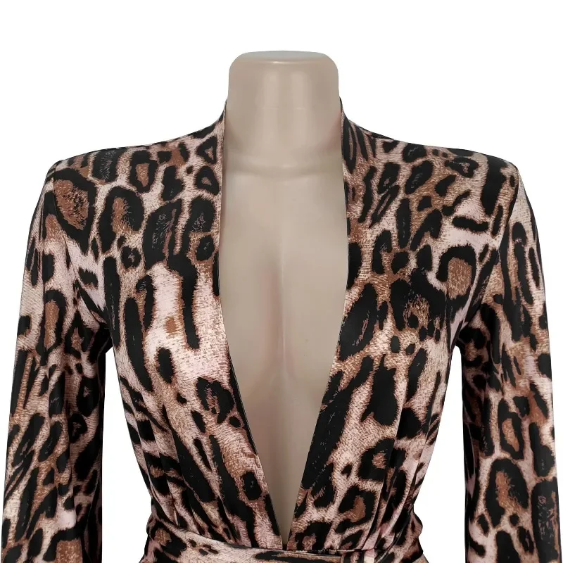 GUWU Leopard Print Fashion Women's Sexy Deep V Neck Jumpsuit Long Sleeve New Party Jumpsuit