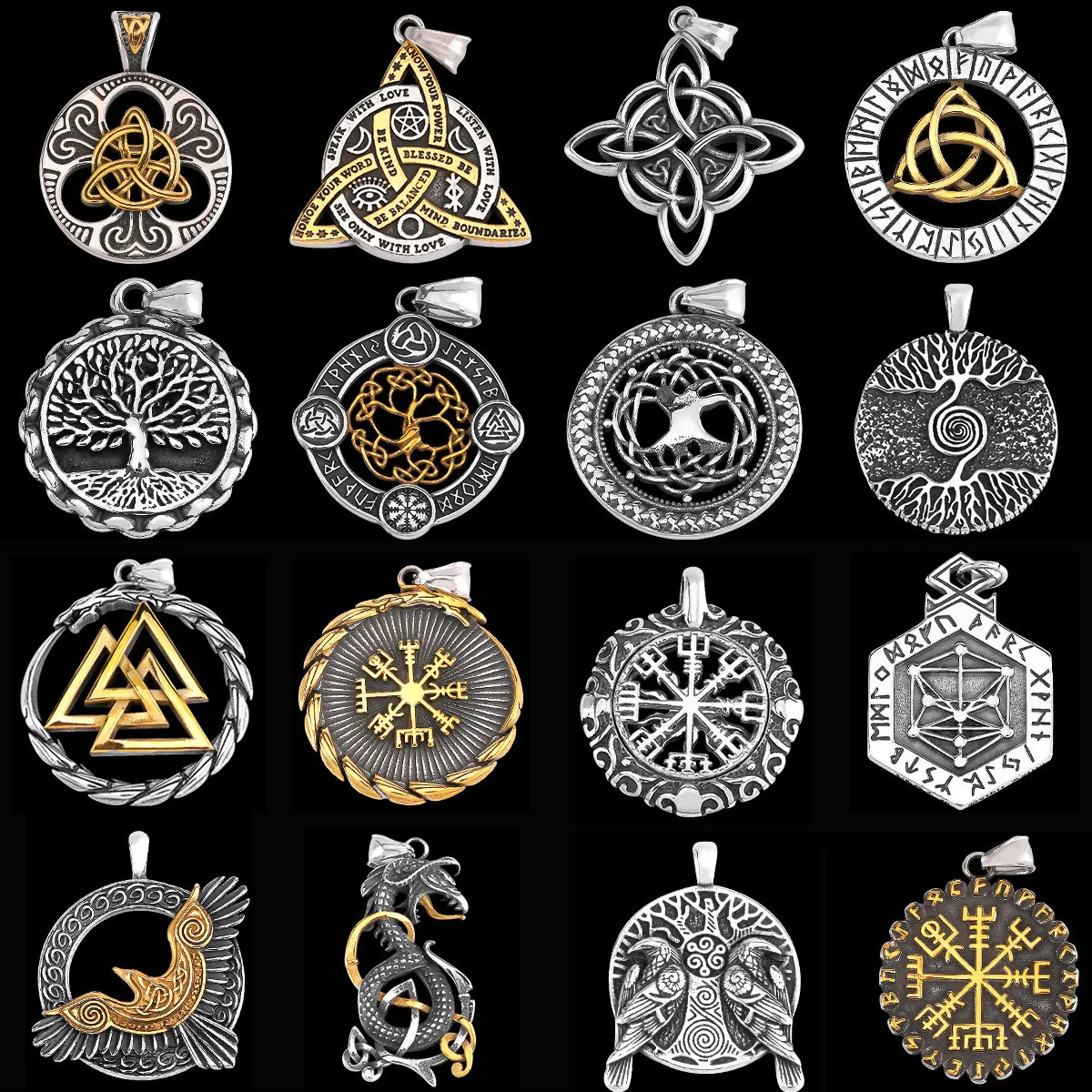 

Vintage Vikings Tree of Life Necklace Men Various Nordic Amulet Celtic Stainless Steel Pendant Necklace Charm Jewelry Wholesale