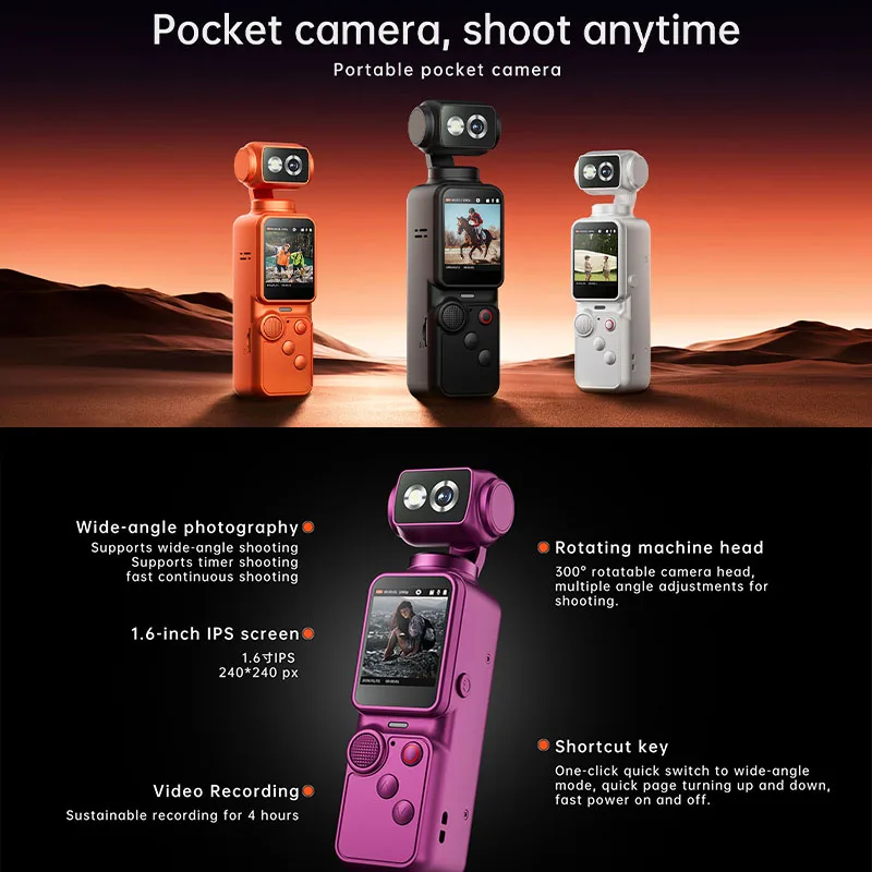 Pocket Camera Vlog Camera Pocket Gimbal Camera Shoot Anytime New Model Handheld 4K Action Camera Gift