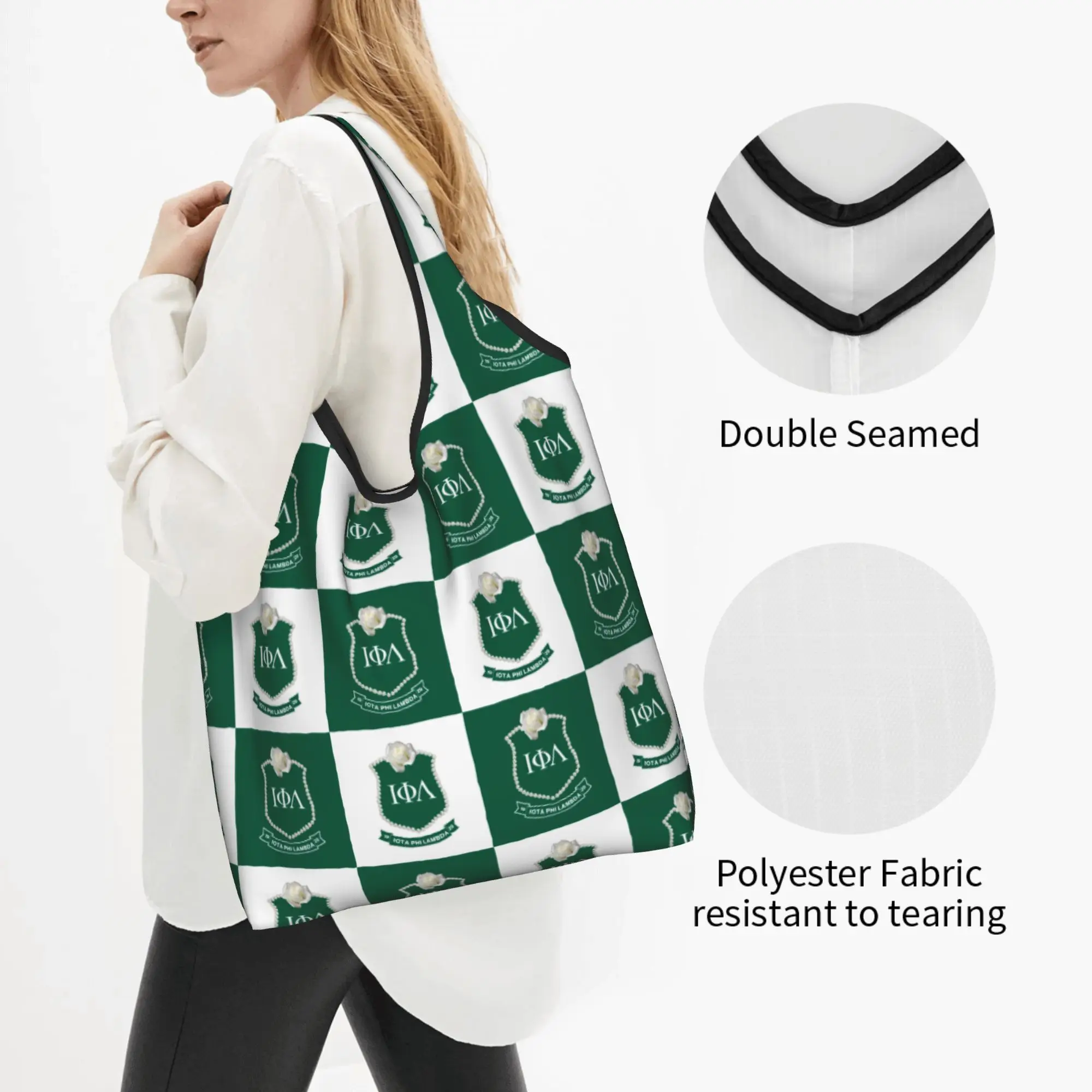 Checkered Plaid Iota Phi Lambda  Grocery Shopping Bag Cute Shopper Tote Shoulder Bags Big Capacity Portable 1929  Handbag