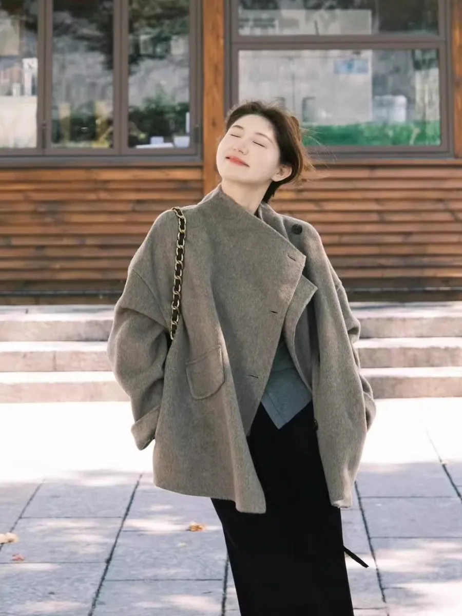 

Women's Short Woolen Coat Winter plus Size Loose Korean Style Fashionable Retro Tweed Set Multi-Piece Set Yang Jing Brand