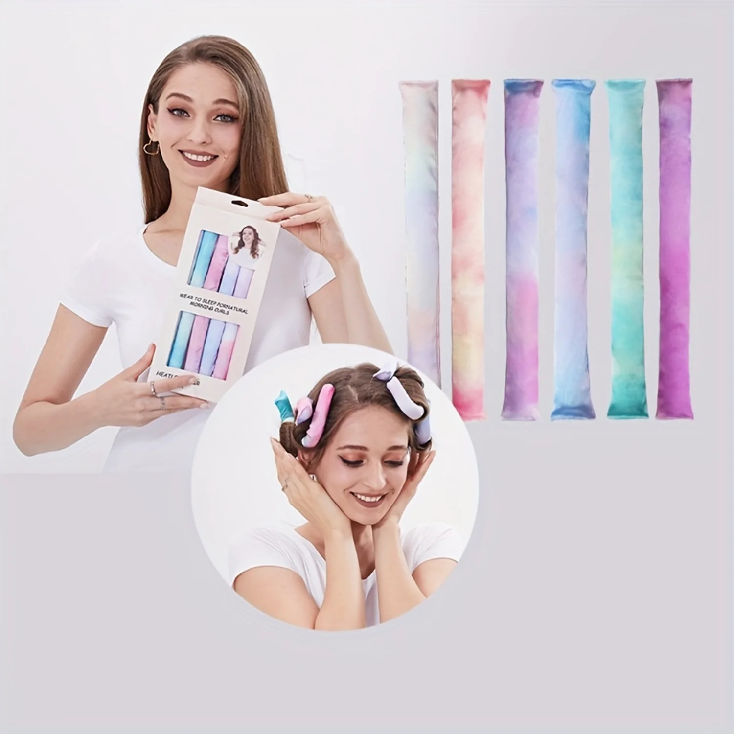 Six Color Set Rubber Heatless Curling Band Bendable Womens Hair Band Long Ponytail Clip Color Hair Band Long Hair Band Lazy Cur