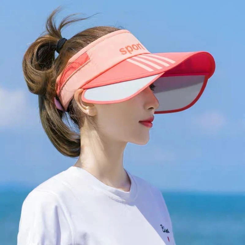 Summer Running Hat Women Empty Hat Outdoor Tennis Cap Fashion Letters Large Brim Sun Visor Color Matching Men Sports Hat