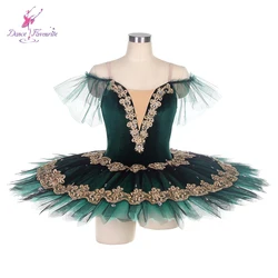 Dance Favourite Ballet Tutus BLL483 Green Velvet Bodice Pre-professional Ballet Tutu with Gold Trims Green Tutus