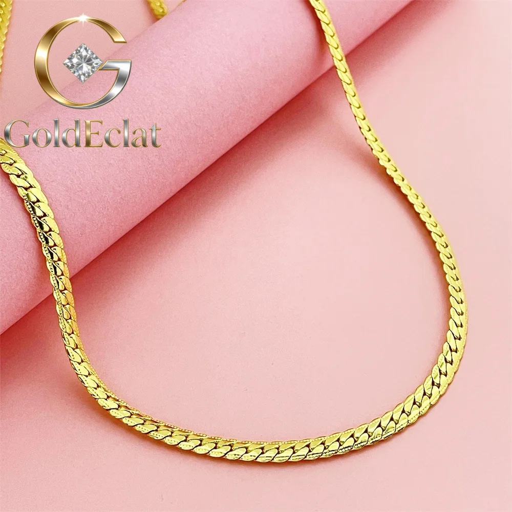 

GoldEclat Luxury 24K 9999 Pure Gold real gold Men's Women's Necklace 5MM Flat Snake Necklace Cuba