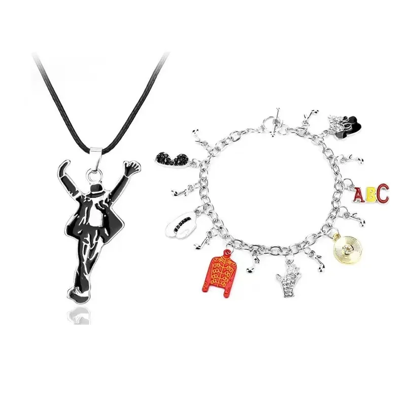 MJ King of Pop Artist Singer Michael Jackson BAD Necklace Bracelet Rock Roll Everlasting Classic MJ Pendant For Men Women Gift