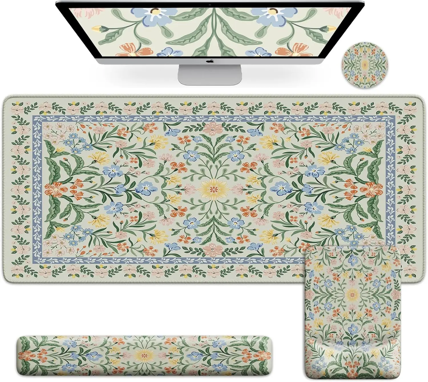 Mouse Pad with Wrist Rest,Large Desk Mat Set,Ergonomic Keyboard Pad with Wrist Support,Non-Slip Mouse Mat for Women,Cut