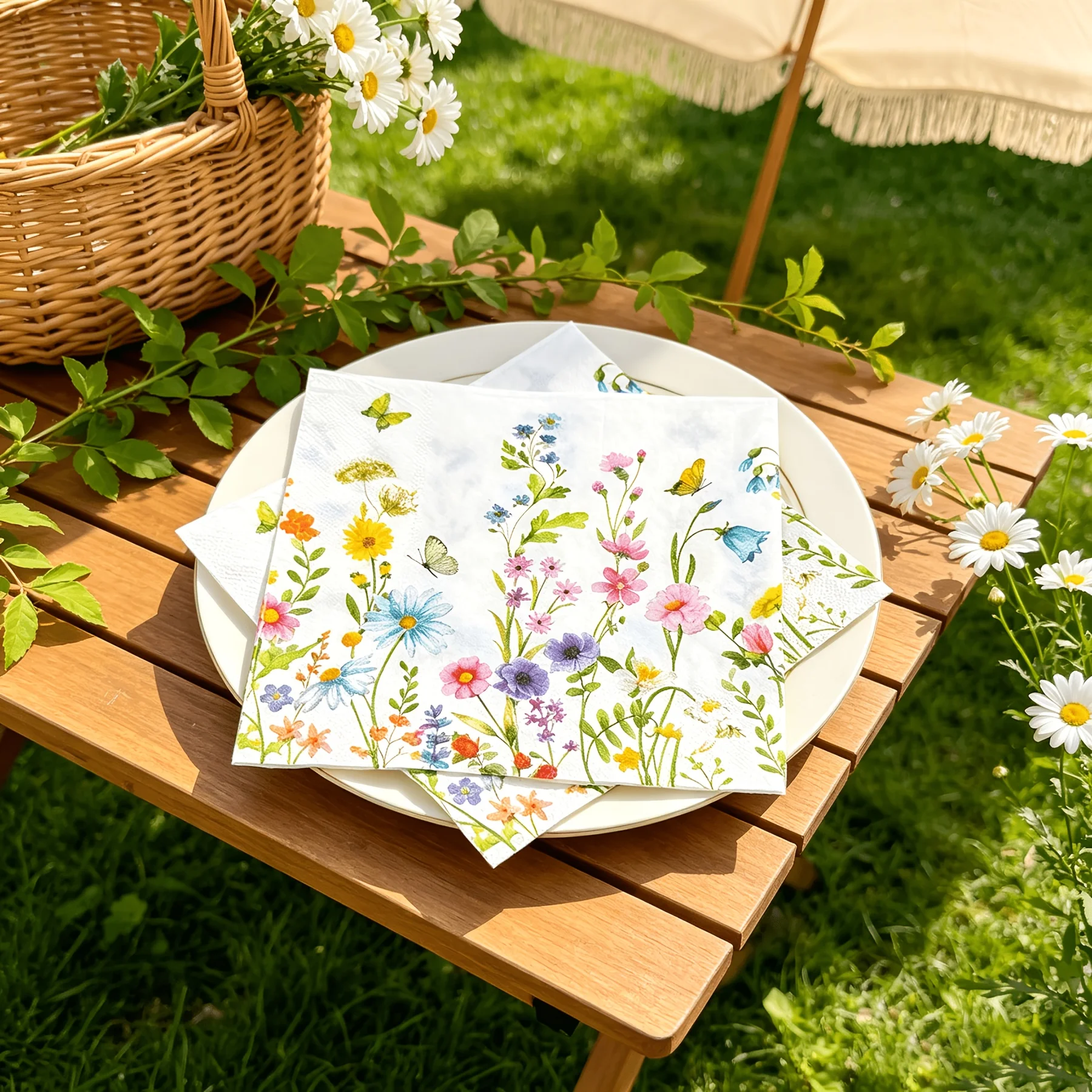 20 Stück Blumen- und Schmetterlingsmuster Einweg-Servietten - 33x33 cm 2-lagige Papierservietten mit Lebhaftem Botanischem Design für Partys