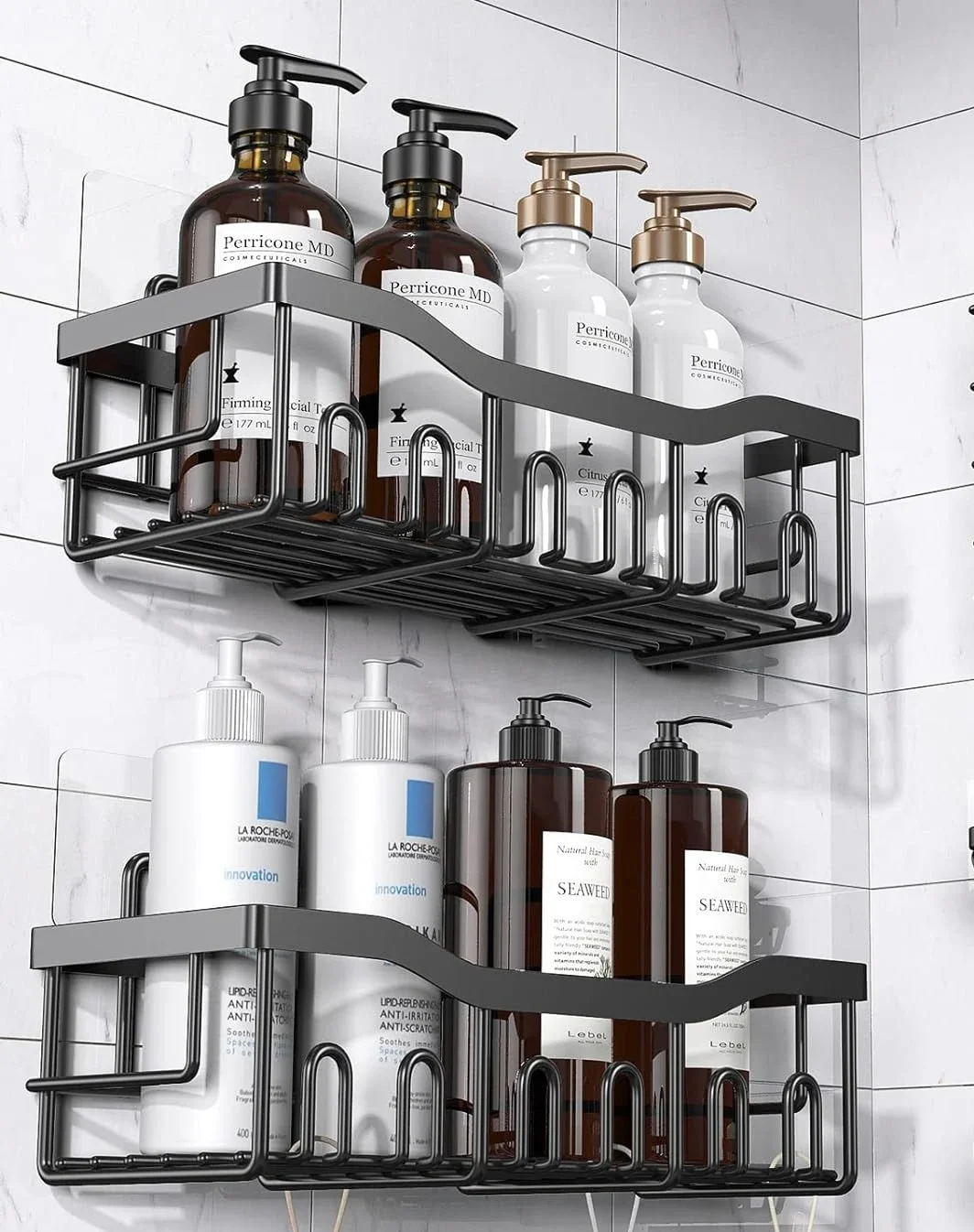 

Metal Adhesive Shower Organizer Shelves For Bathroom&Kitchen,No Drilling Large Capacity Rustproof Bathroom Organizer