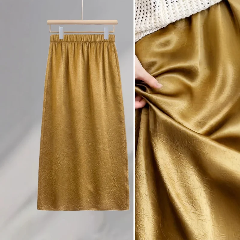 تنورة ميدي مريحة ومتعددة الاستخدامات، تنورة طويلة ثنيات، تنورة صيفية لتخسيس البطن تغطي منتصف الطول على شكل حرف A #3