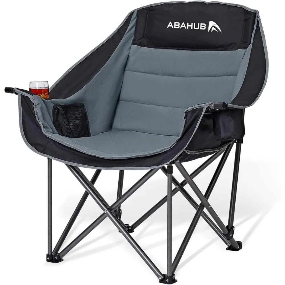 Oversized Padded Heavy Duty Quad Folding Portable Chairs XL for Outdoors, Supporting 500 Lbs, Black and Grey