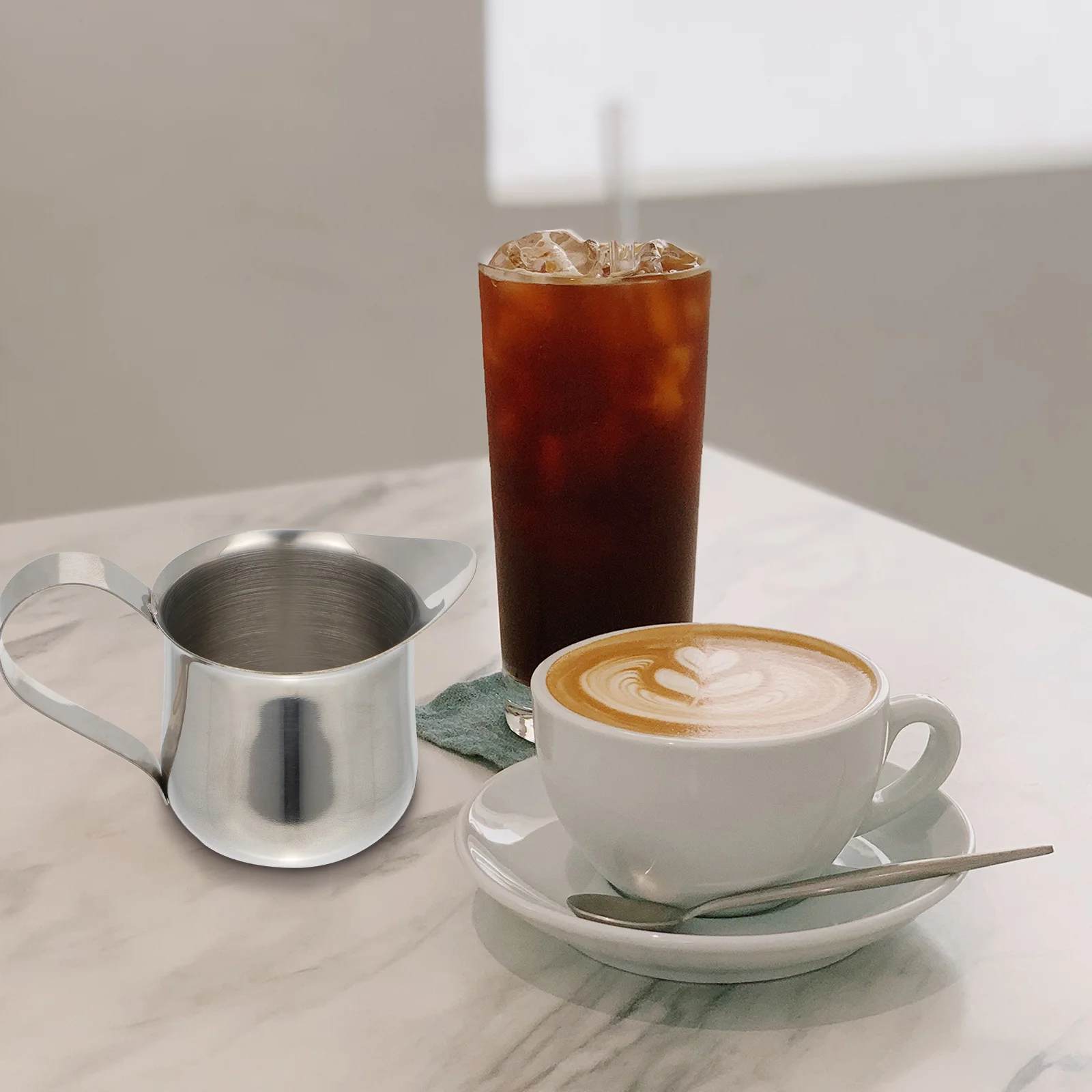 

Stainless Steel Milk Pitcher 2 Oz 60Ml Coffee Art Pouring Cup For Latte Cappuccino Household Cafe Use Rustproof