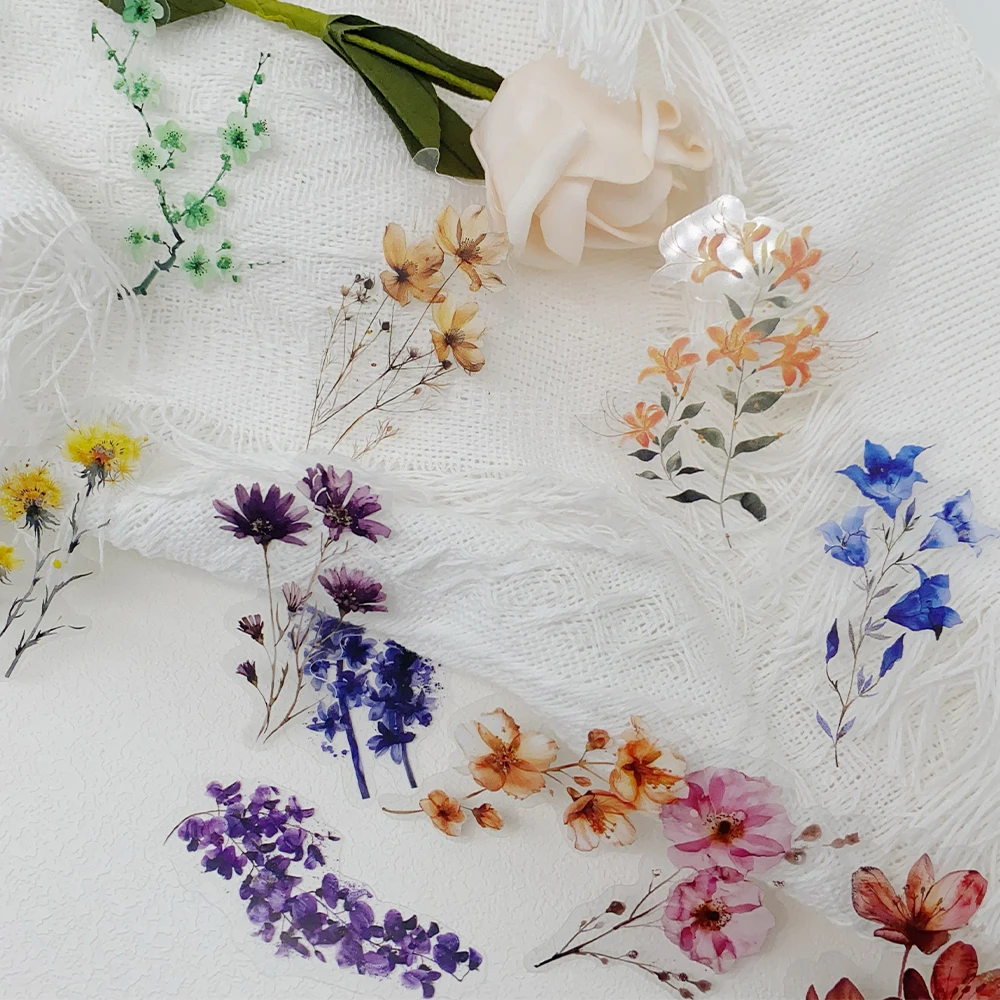 50pcs Ink Flowers Transparent PET Stickers Decals For Phone Notebook Refrigerator Suitcase DIY Aesthetic Stickers Creative Gifts