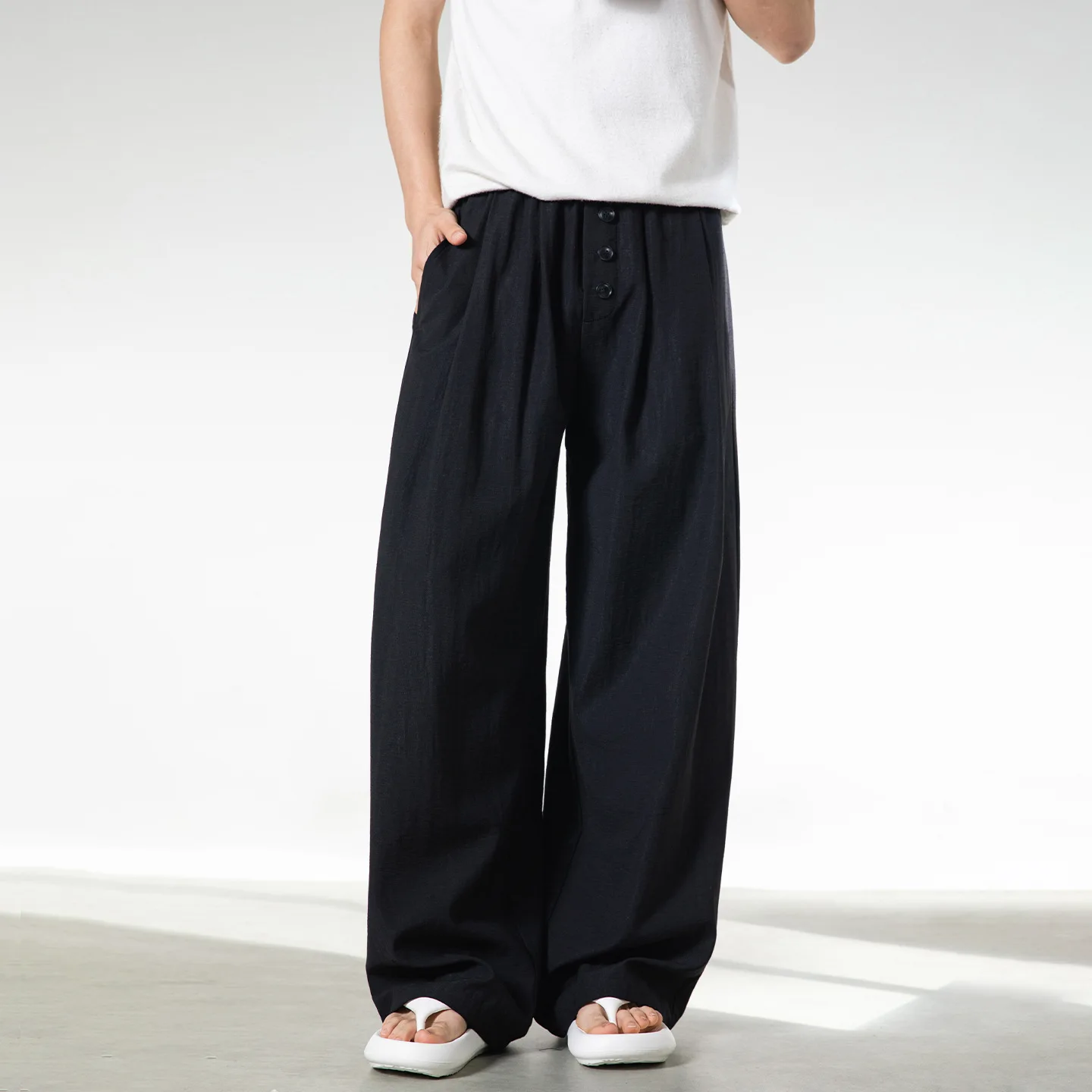 

Брюки прямого кроя с контрастной планкой и пуговицами, свободные, однотонные, универсальные, повседневные, мужские