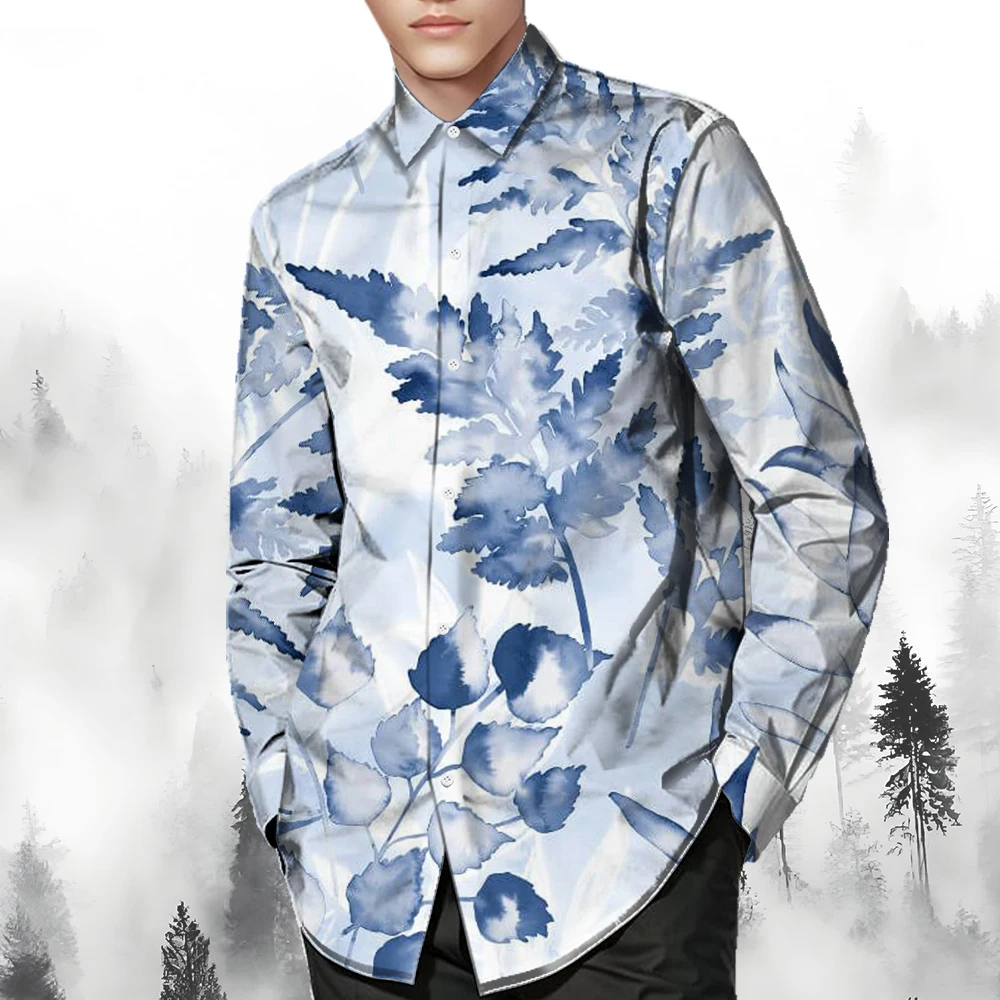 Printed Hawaiian shirt Men's button-up shirt Long sleeve Evening gown Autumn Winter Spring summer long sleeve shirt collar