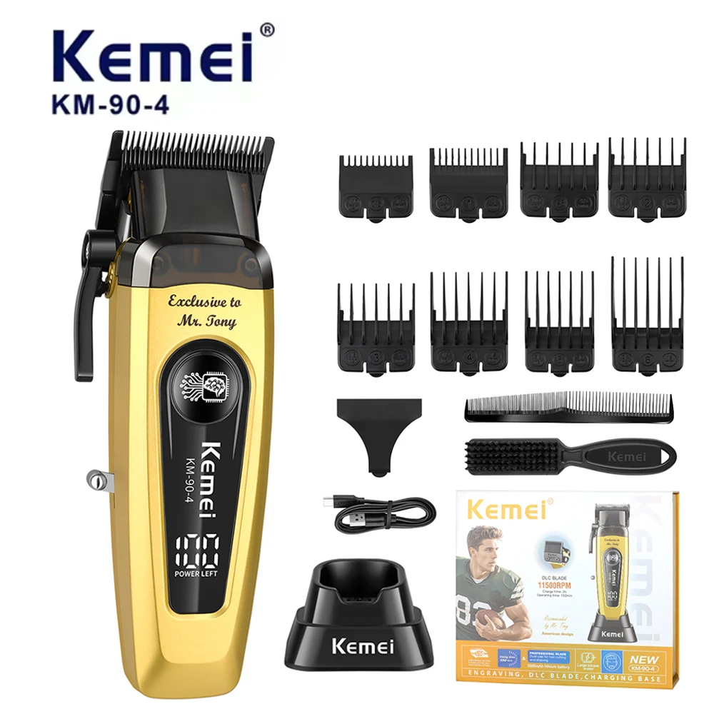 

kemei km 90 4 Professional Hair Clipper for Men 11500RPM 10W Brushless Motor DLC Blade Base Charger Haircut Machine Hair Trimmer