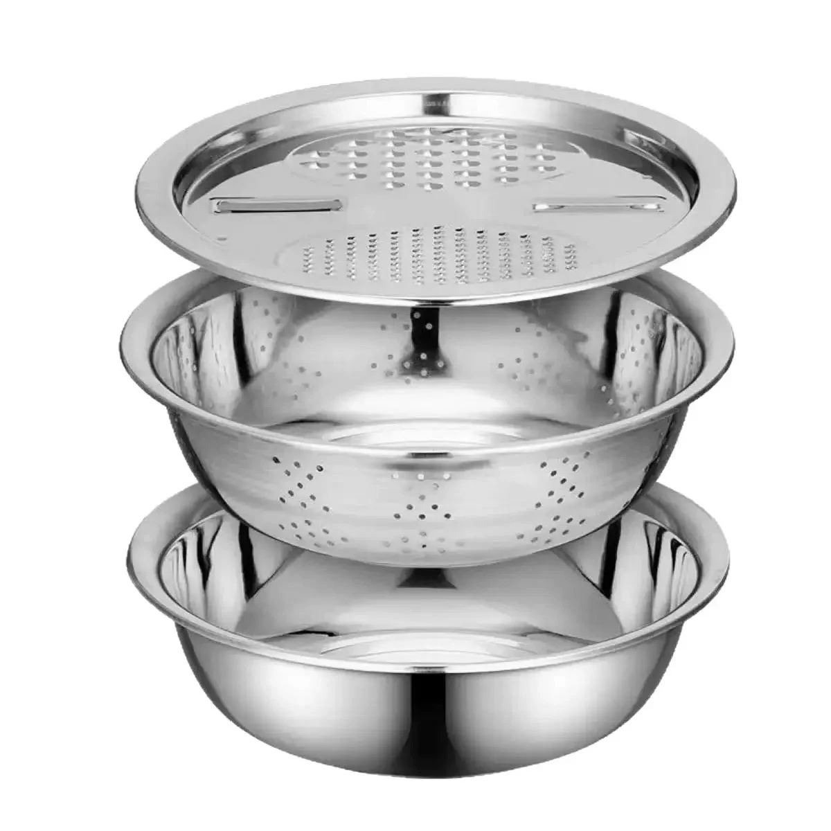 3pcs/set Multifunctional Vegetable Slicer Stainless Steel with Washing Basin &Drain Basket,Kitchen Food Chopper for Home Cooking