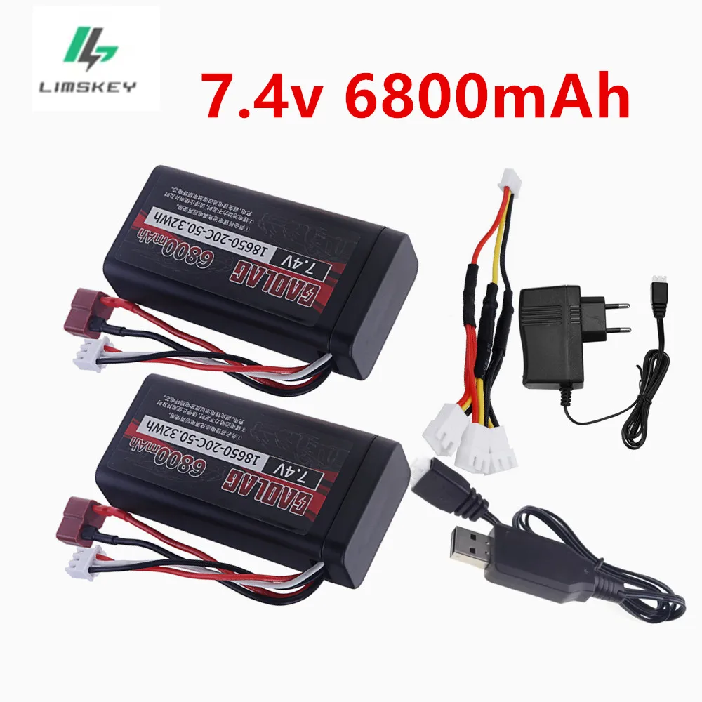7.4V 6800mAh 18650 Lipo Battery for Wltoys 10428 /12428/12423 RC Car Parts 2S For Wltoys 144001 battery Waterproof and Fireproof