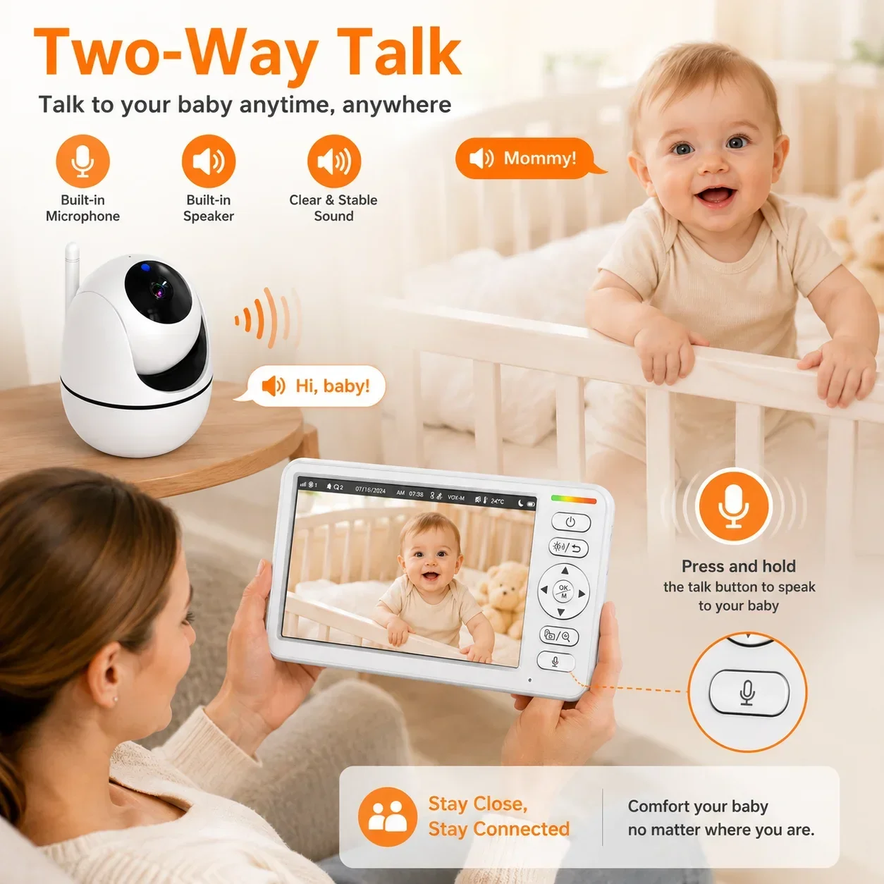 6 Inch Wireless Baby Monitor Camera IPS Screen PTZ Rotation VOX ECO Mode Temperature Detection Two Way Talk WiFi TUYA Phone App